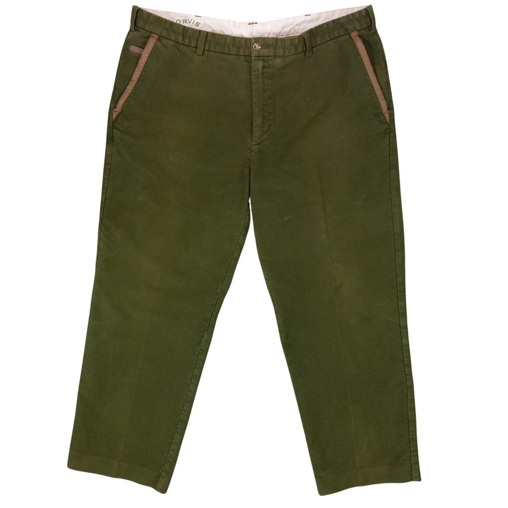 VTG Orvis 86PT Moleskin Field Pants Mens 42 Green Cotton Leather Trim Outdoor